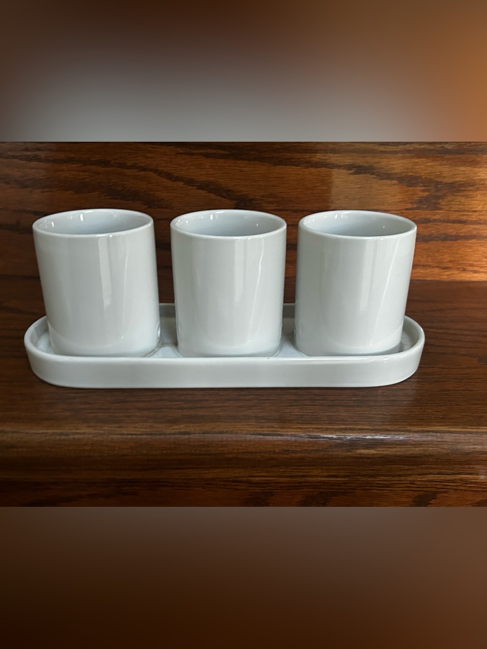 White Ceramic Triple herb succulent planter Set on Tray
